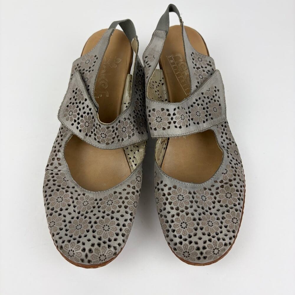 Rieker Antistress Mirjam Mary Jane Floral Slingback Heel Perforated Lasercut 40